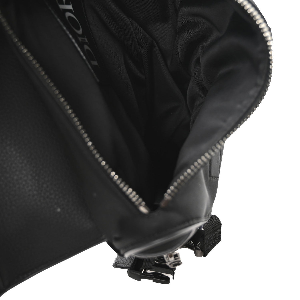 X SACAI Grained Calfskin Technical Fabric Mens Saddle Bag Black