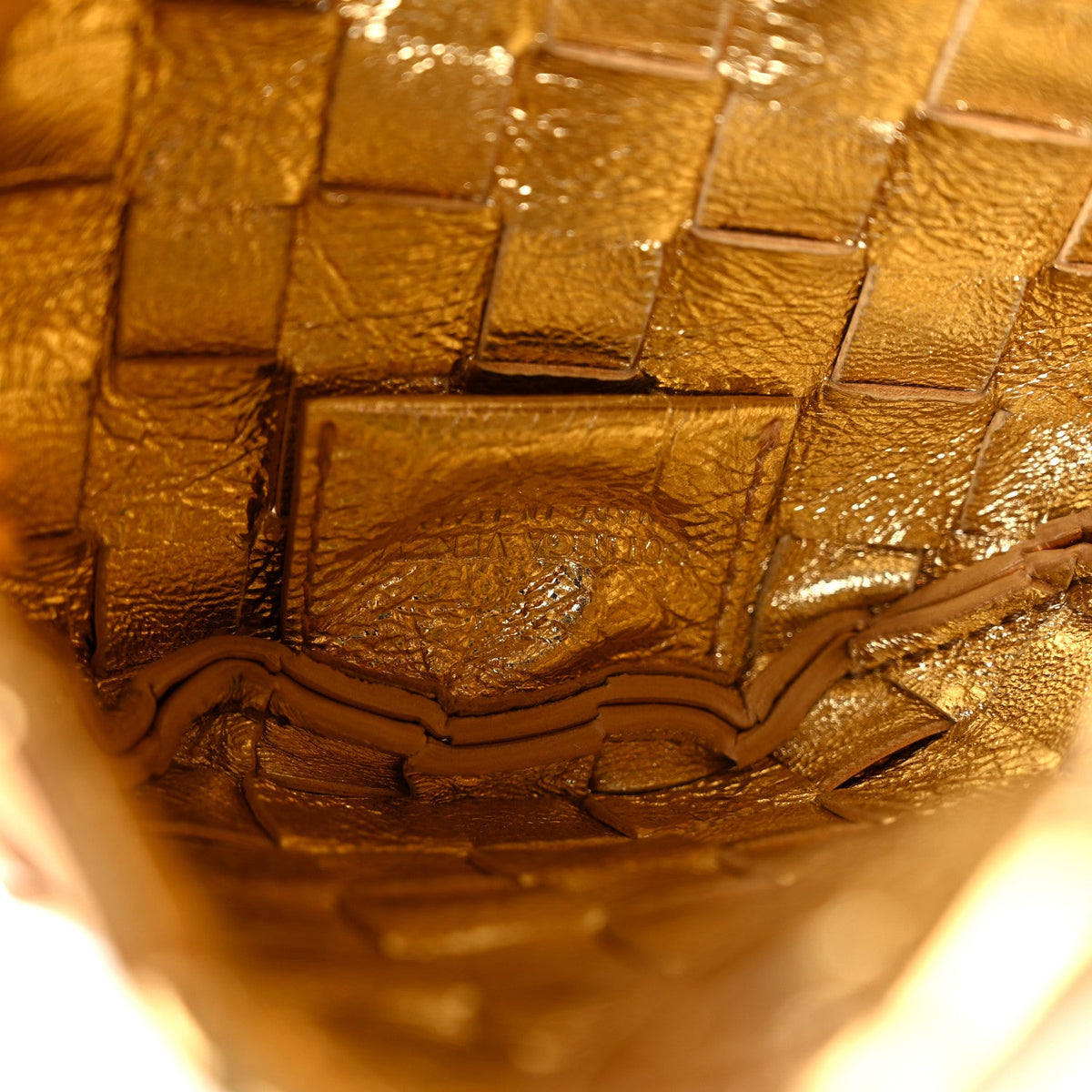 Mirror Laminated Nappa Intrecciato Mini Sardine Bag Gold