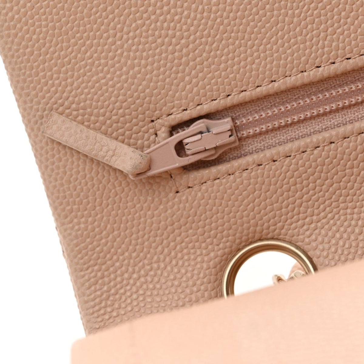 Caviar Quilted Medium Double Flap Light Beige