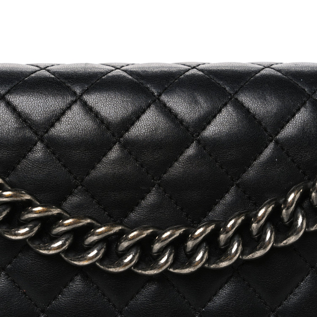 Lambskin Quilted Large Boy Flap Black