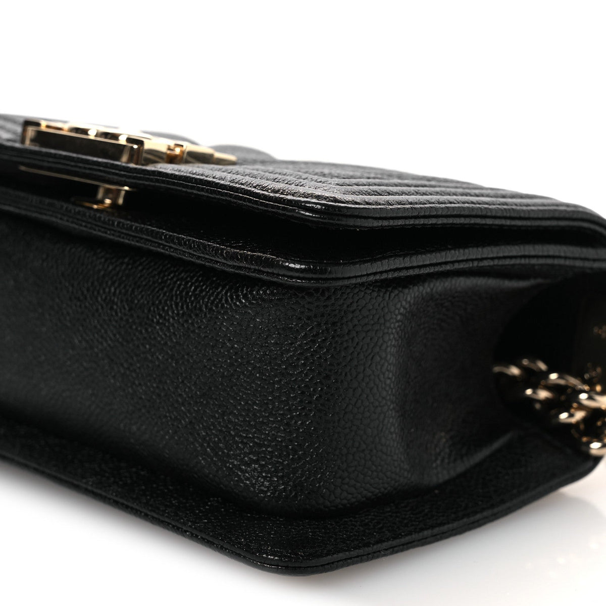 Caviar Chevron Quilted Mini Boy Flap Black