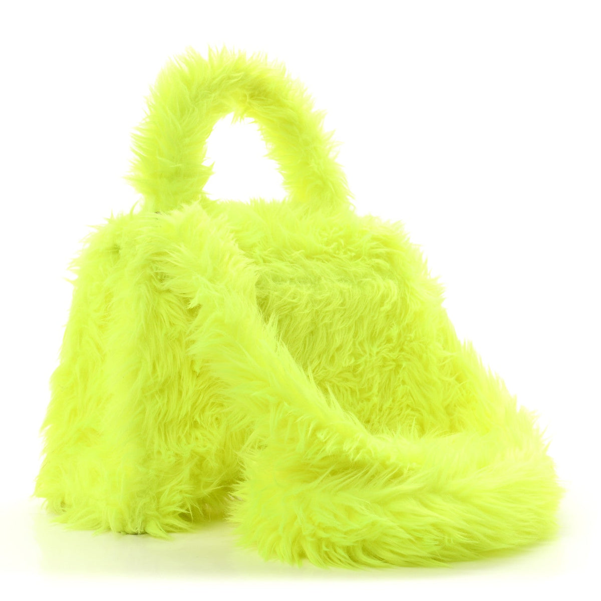 Faux Fur Medium Fluffy Hourglass Top Handle Bag Fluo Yellow
