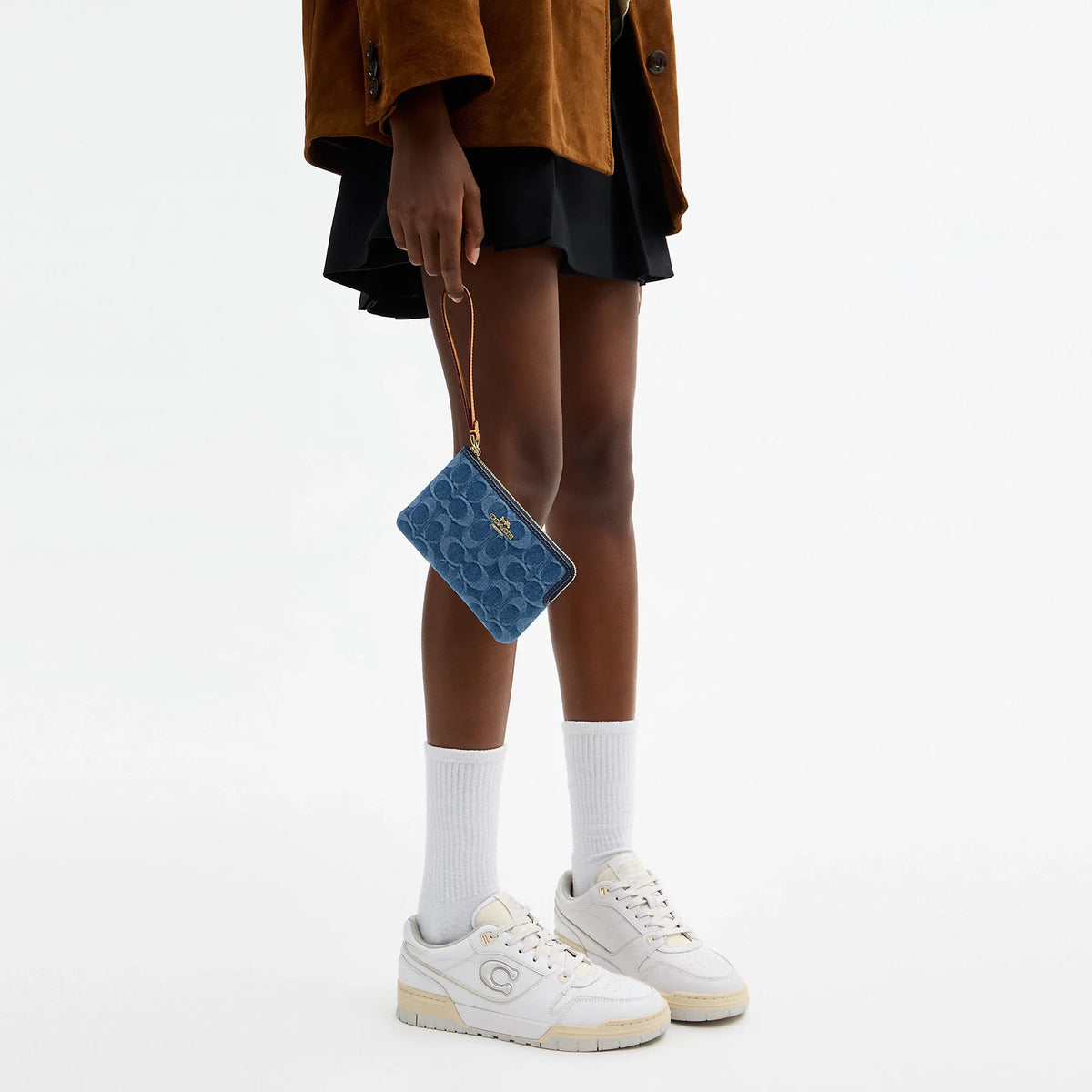 Coach Outlet Corner Zip Wristlet In Signature Denim