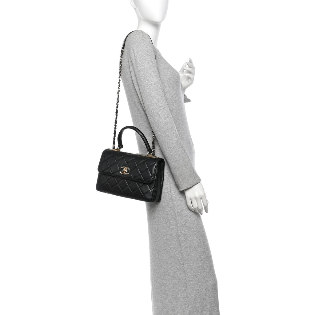 Lambskin Quilted Small Trendy CC Dual Handle Flap Bag Black