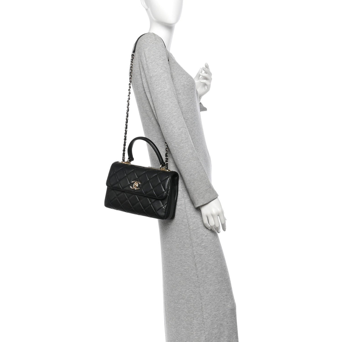 Lambskin Quilted Small Trendy CC Dual Handle Flap Bag Black