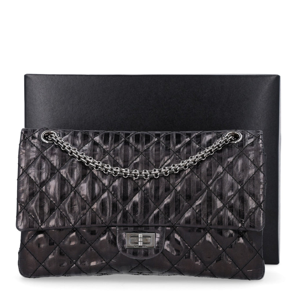 Metallic Calfskin Striped 2.55 Reissue 226 Flap Black