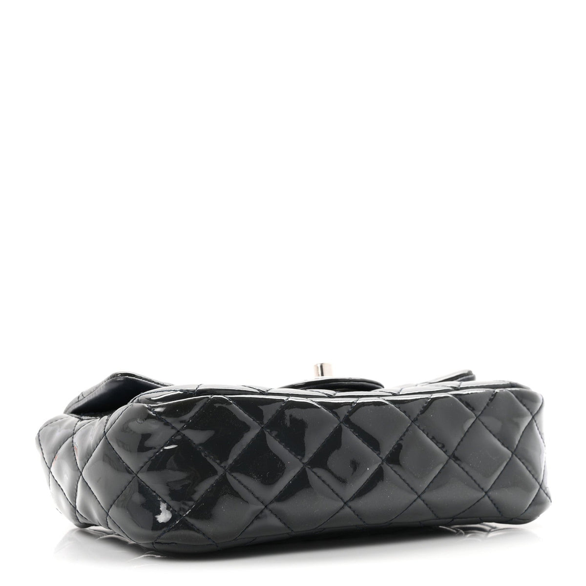 Patent Calfskin Quilted Mini Rectangular Flap Blue