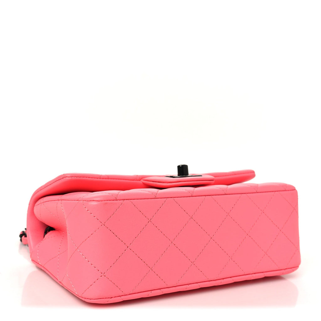 Lambskin Quilted Mini Rectangular Flap Coral Pink