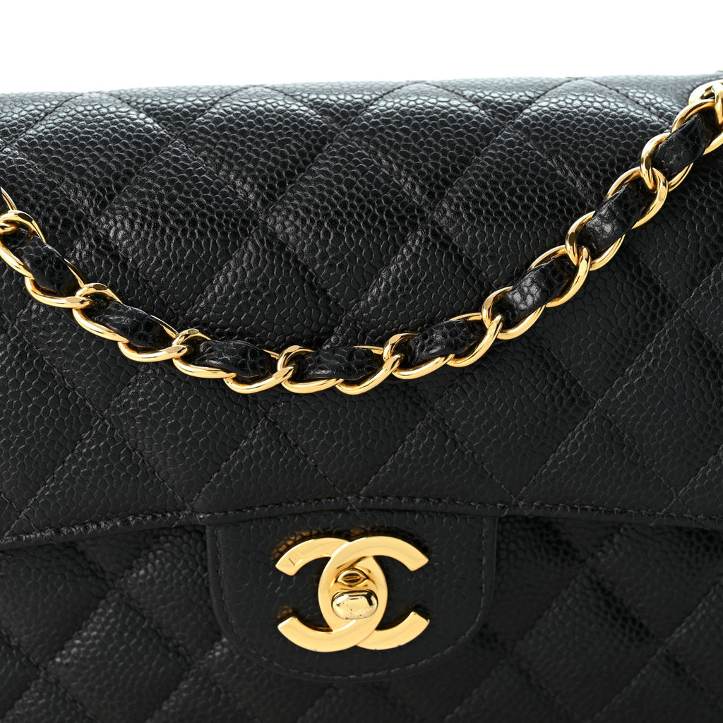 Caviar Quilted Small Double Flap Black