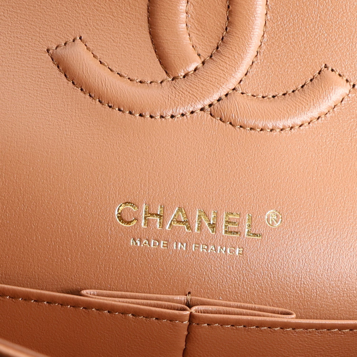 Caviar Quilted Medium Double Flap Light Brown