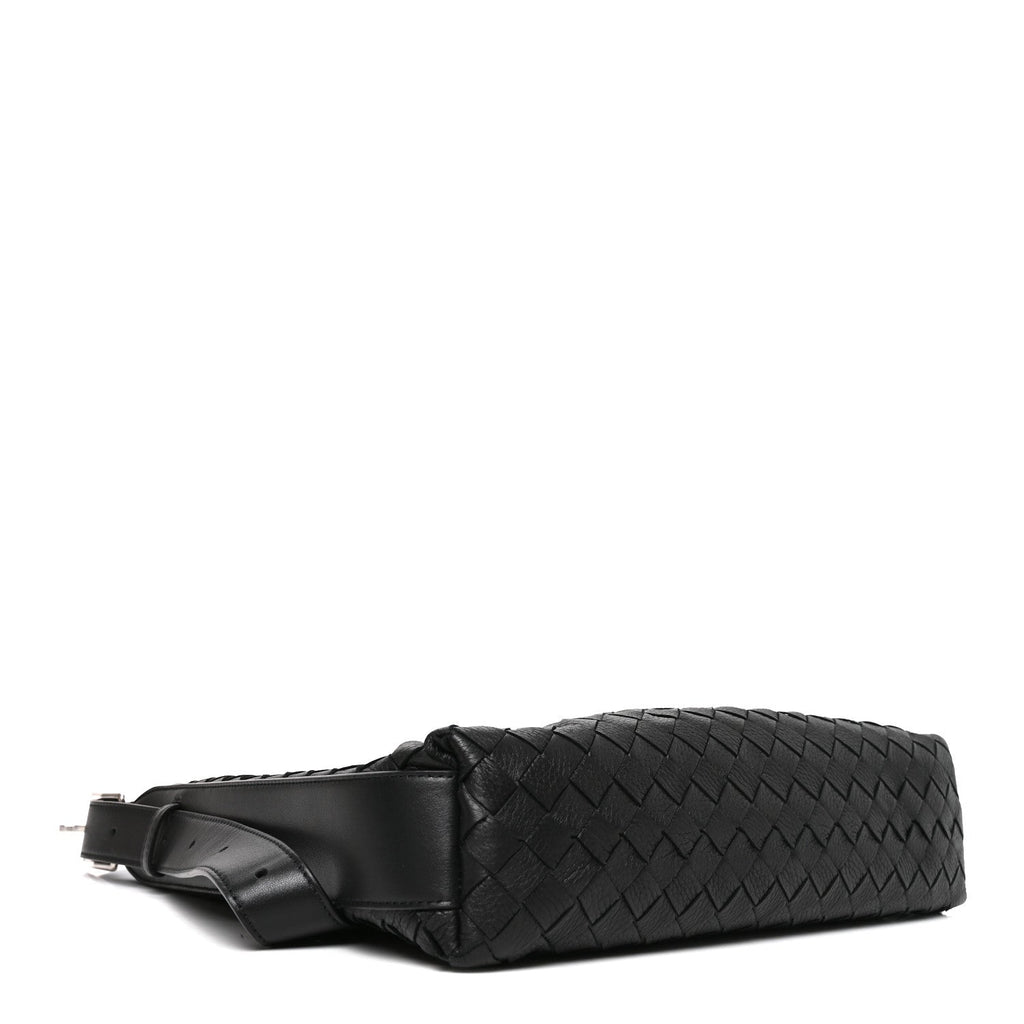 Deerskin Intrecciato Small Traveler Hobo Black