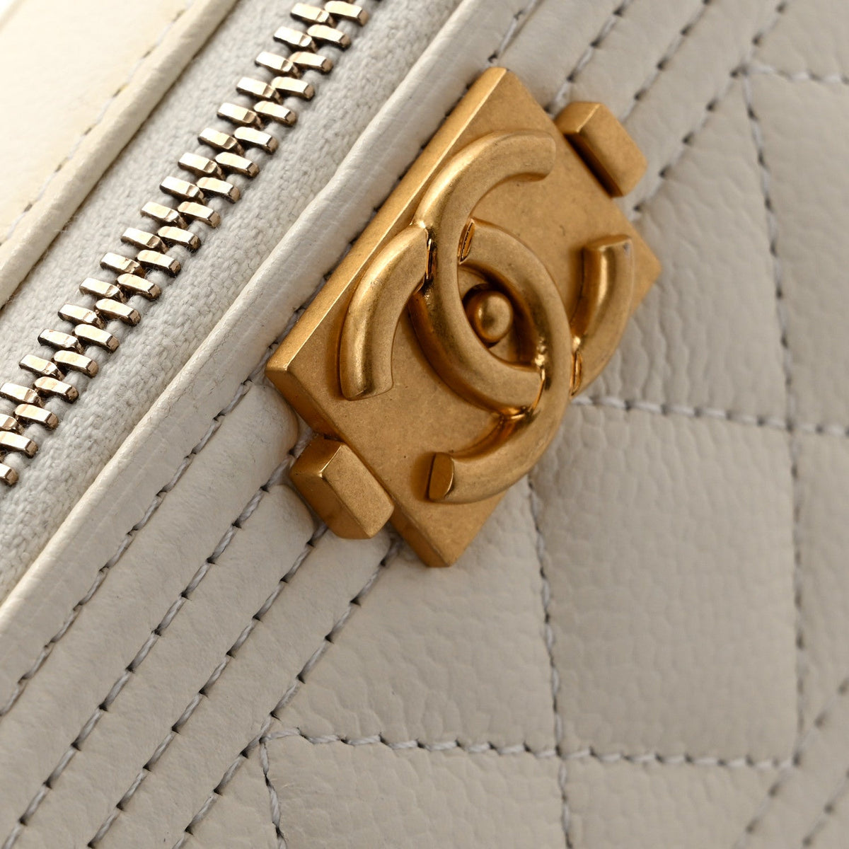 Caviar Quilted Mini Boy Clutch With Chain White