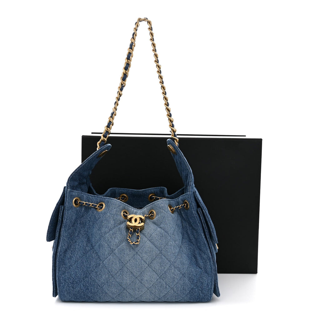 Washed Denim Quilted Small Chanel 25 Handbag Blue