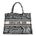 Canvas Embroidered Medium Toile De Jouy Reverse Book Tote Blue
