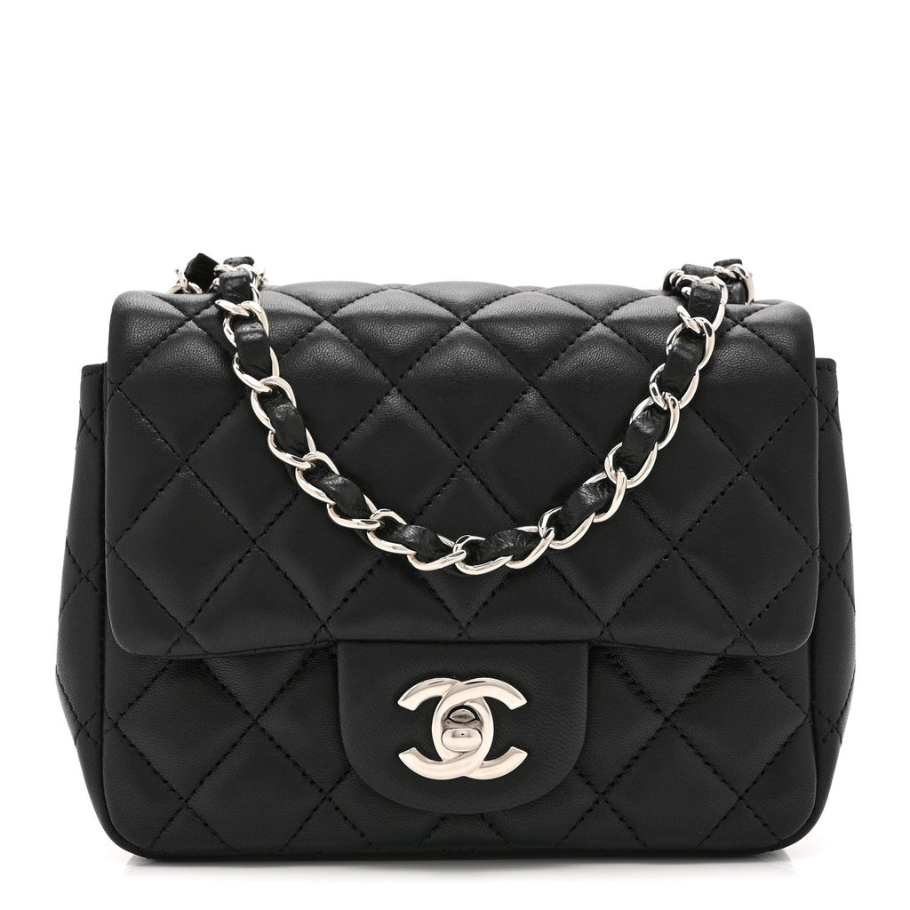 Lambskin Quilted Mini Square Flap Black