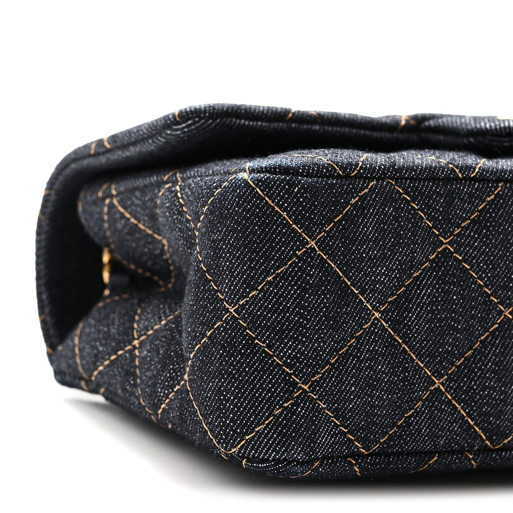 Denim Quilted Mini Rectangular Flap Dark Blue Orange