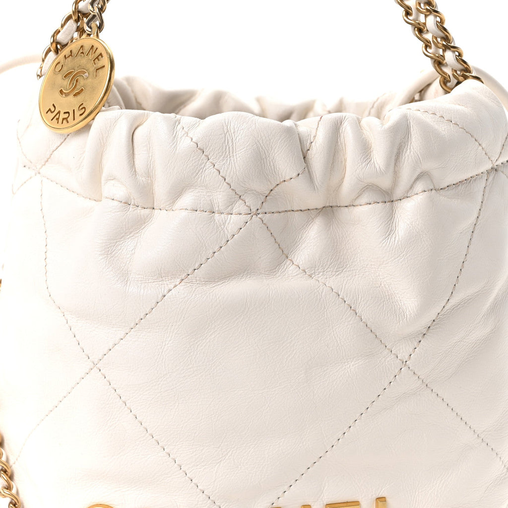 Shiny Calfskin Quilted Mini Chanel 22 White