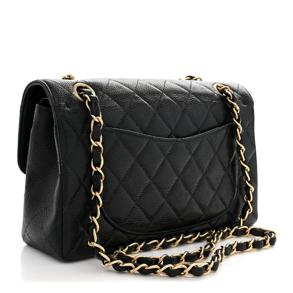 Caviar Quilted Small Double Flap Black