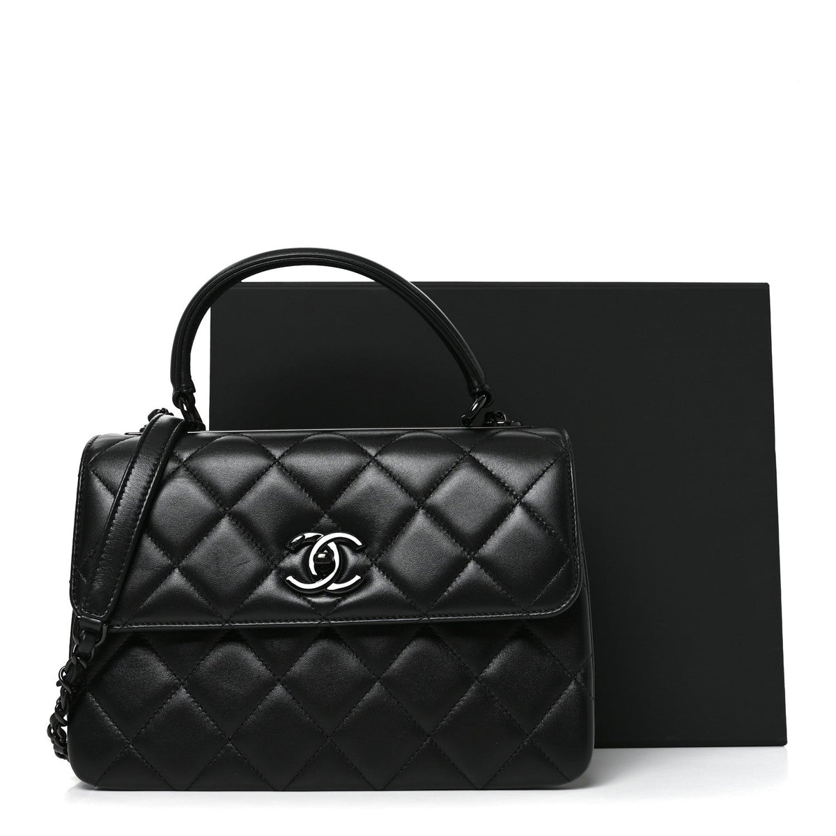 Lambskin Quilted Small Trendy CC Dual Handle Flap Bag So Black