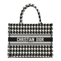 Canvas Houndstooth Embroidered Medium Book Tote Black White