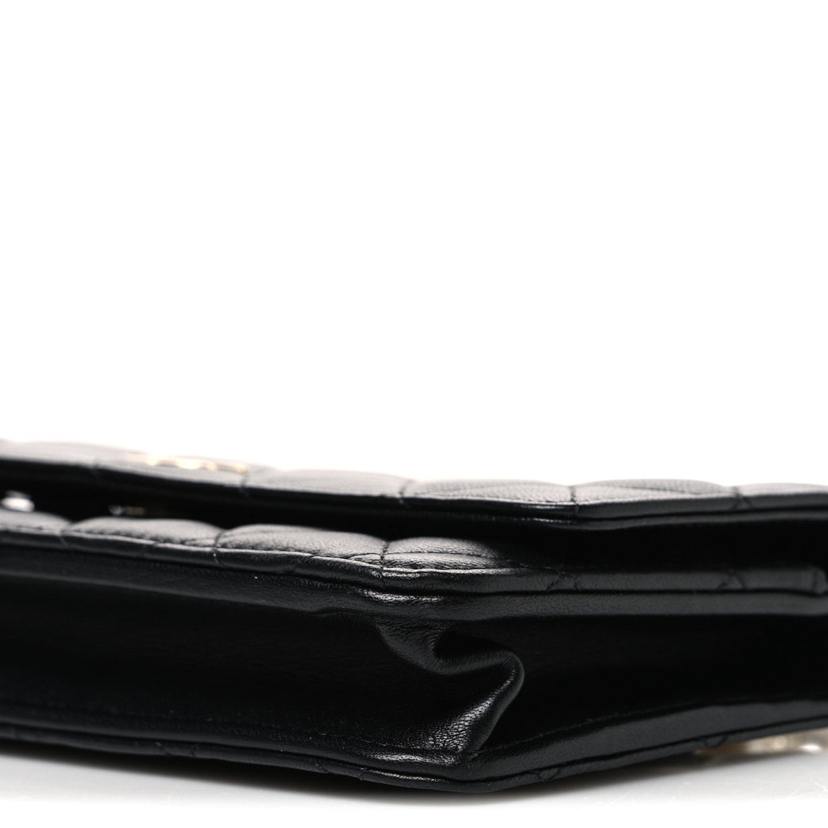 Lambskin Quilted Pearl Wallet On Chain WOC Black