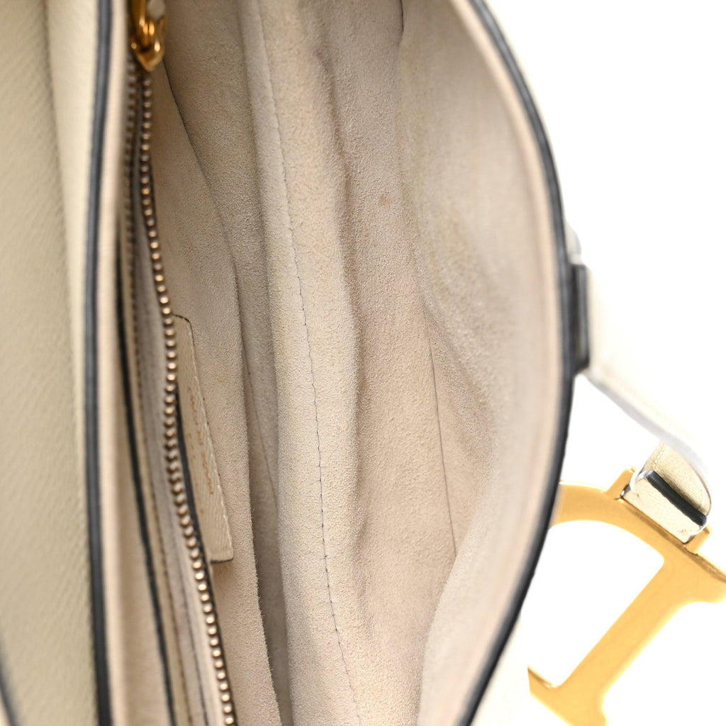 Grained Calfskin Saddle Bag White