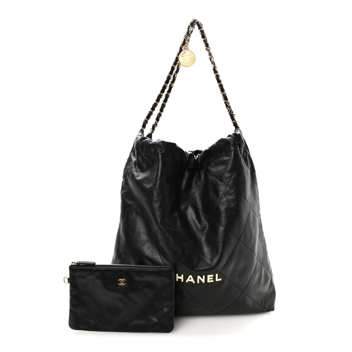 Calfskin Quilted Large Chanel 22 Black White