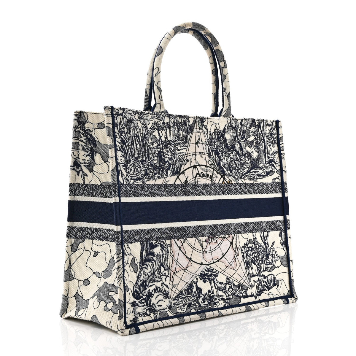 Canvas Embroidered Large Around The World Book Tote Blue