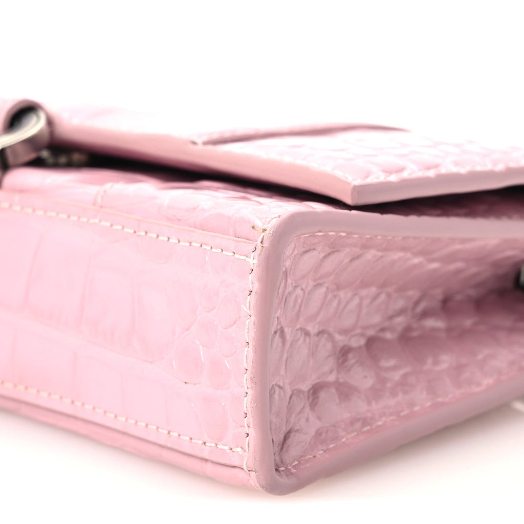 Shiny Calfskin Crocodile Embossed Hourglass Chain Bag Powder Pink