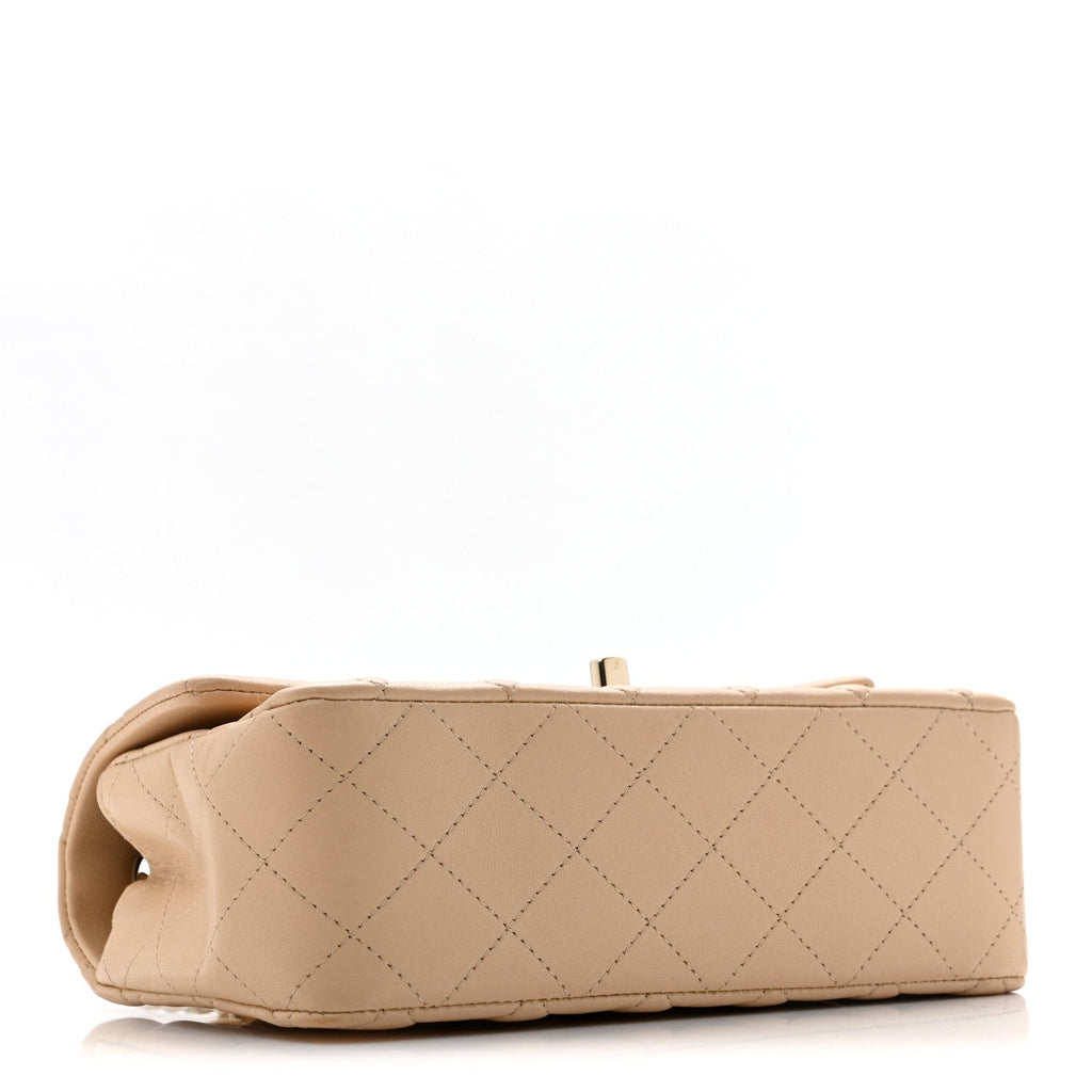 Lambskin Quilted Mini Rectangular Flap Beige