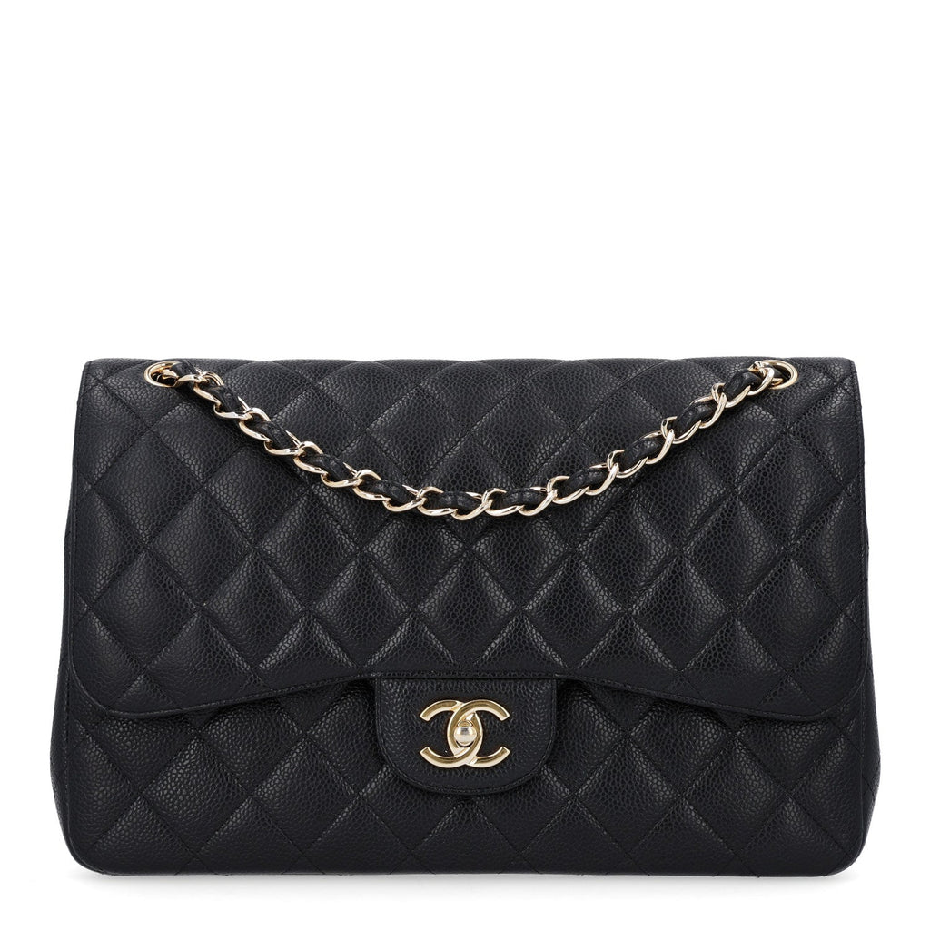Caviar Quilted Jumbo Double Flap Black