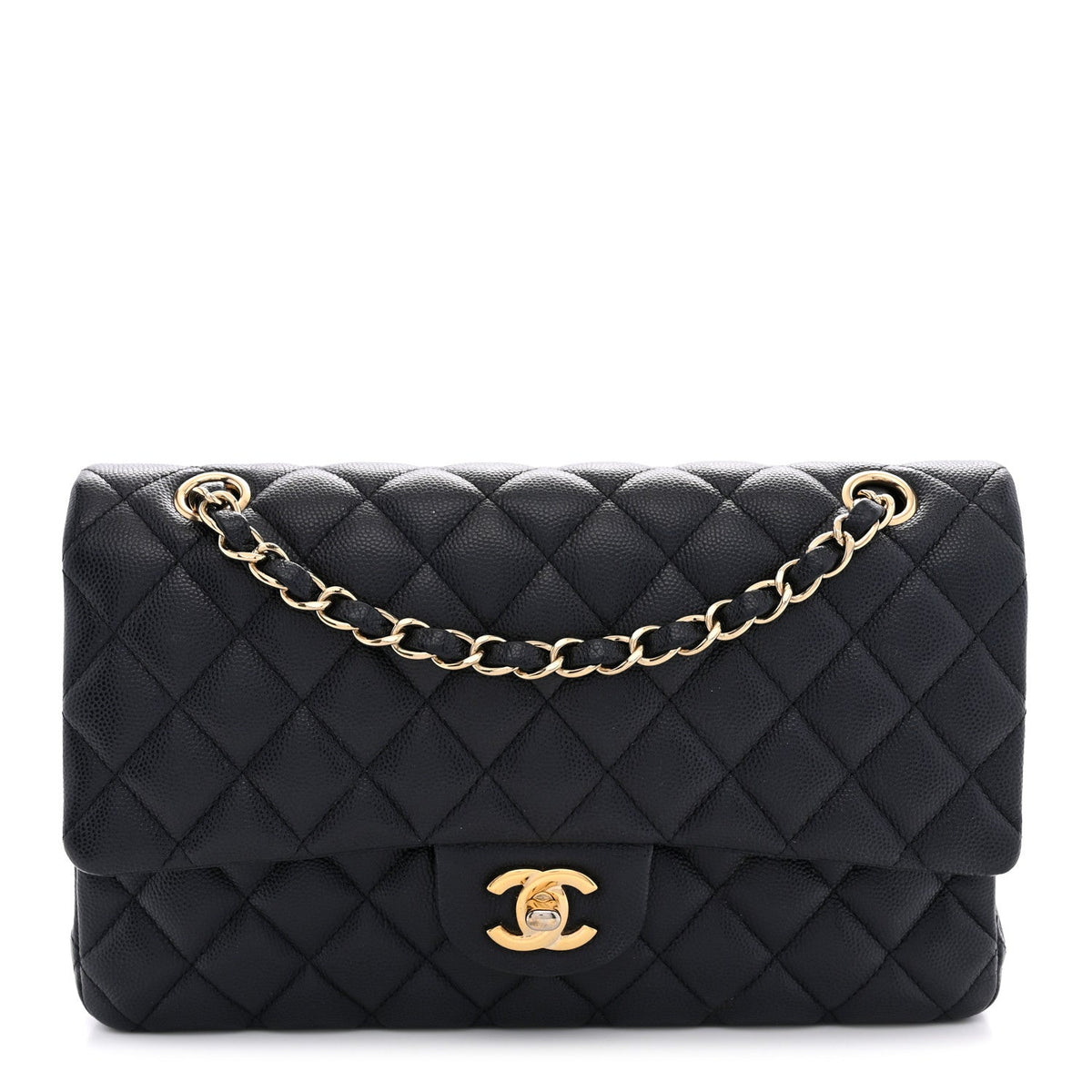 Caviar Quilted Medium Double Flap Navy