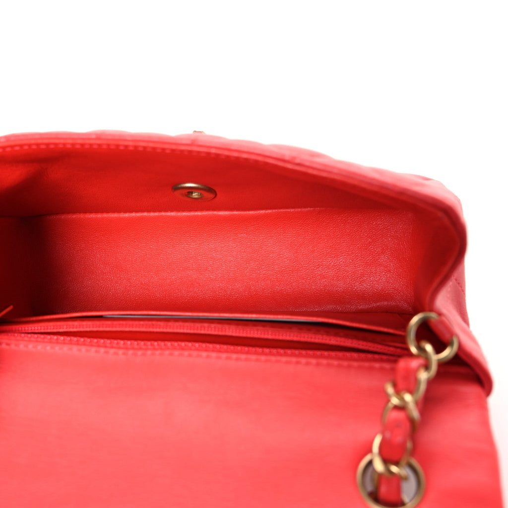Lambskin Quilted Mini Rectangular Flap Red