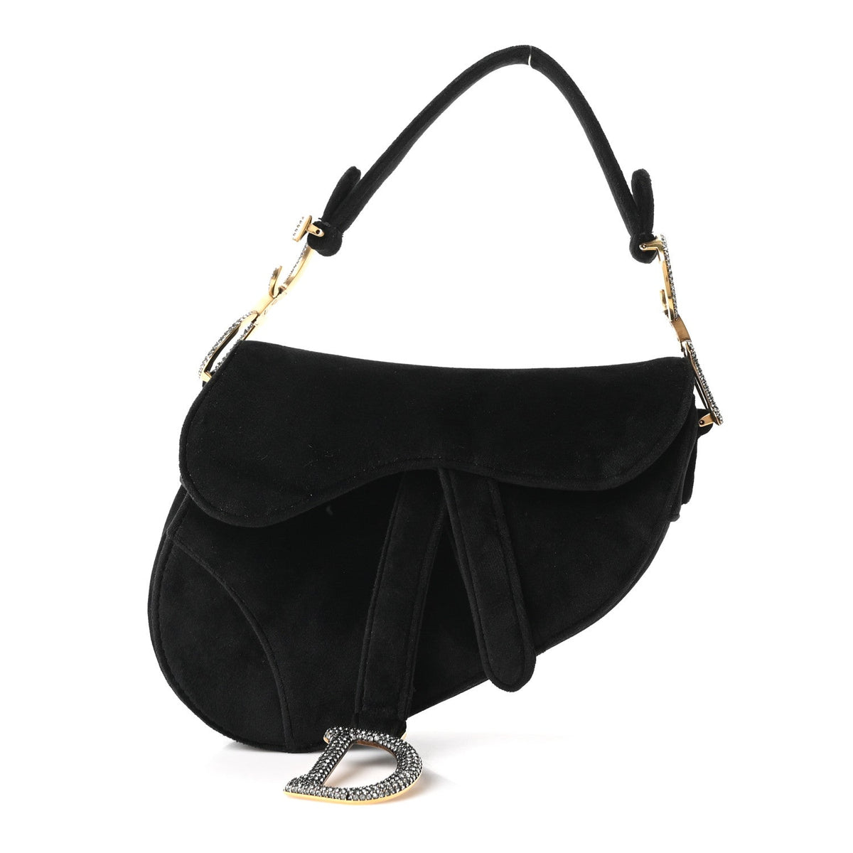 Velvet Crystal Mini Saddle Bag Black