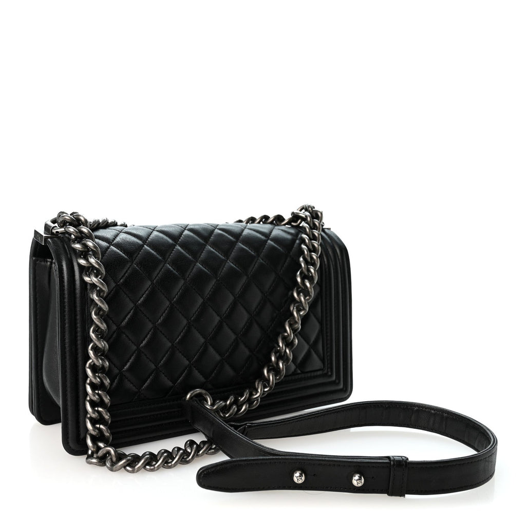 Calfskin Quilted Medium Boy Flap Black