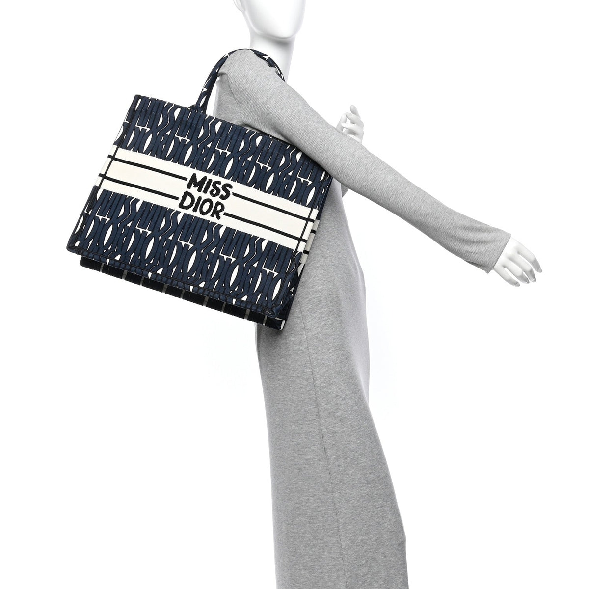 Canvas Embroidered Medium Miss Dior Graffiti Book Tote White Deep Blue