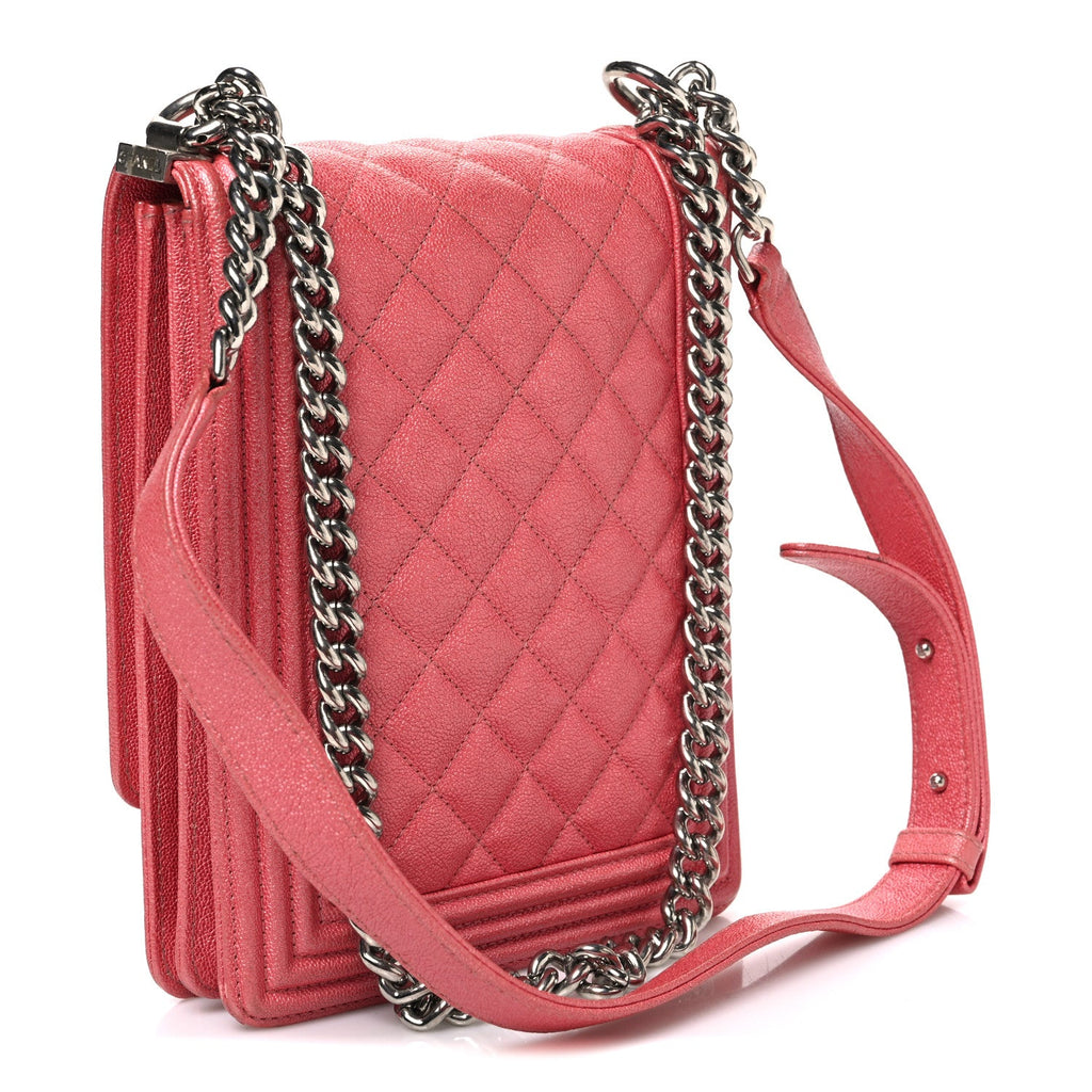 Iridescent Caviar Quilted North South Boy Flap Pink