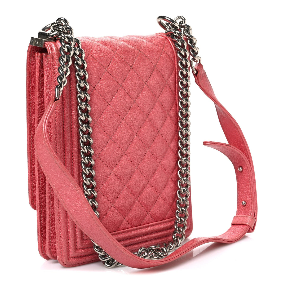Iridescent Caviar Quilted North South Boy Flap Pink