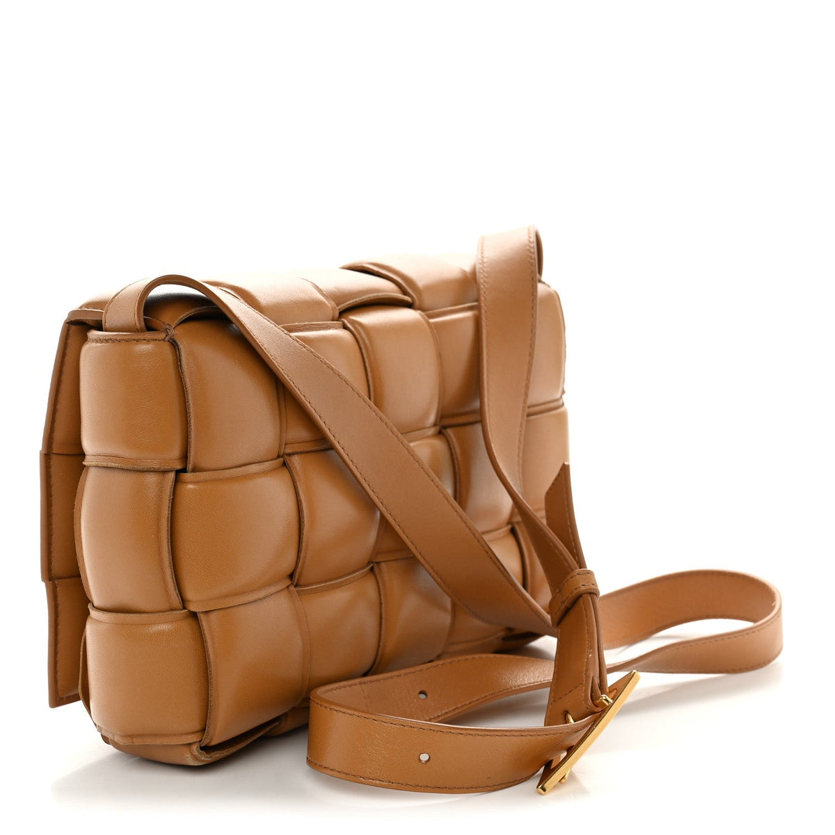 Nappa Maxi Intreccio Padded Cassette Crossbody Bag Caramel