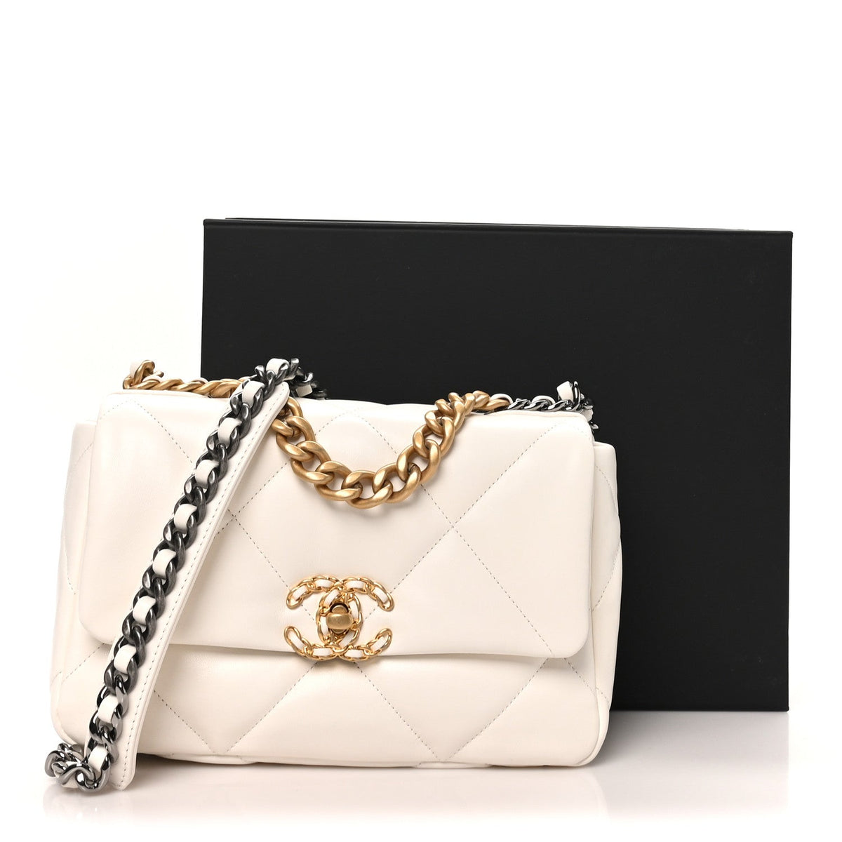 Lambskin Quilted Medium Chanel 19 Flap White