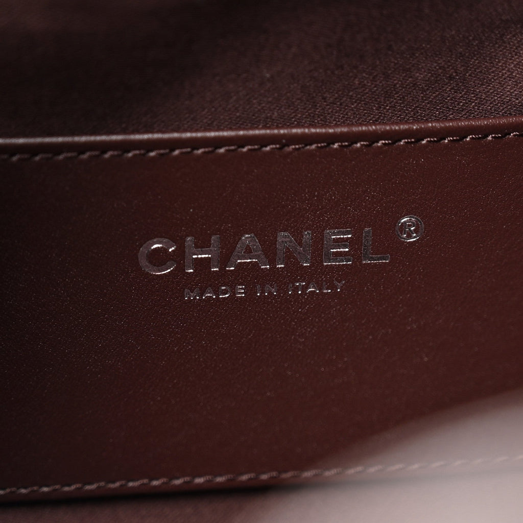 Shiny Crumpled Calfskin Quilted Small Chanel 25 Handbag Dark Brown