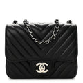Lambskin Chevron Quilted Mini Square Flap Black