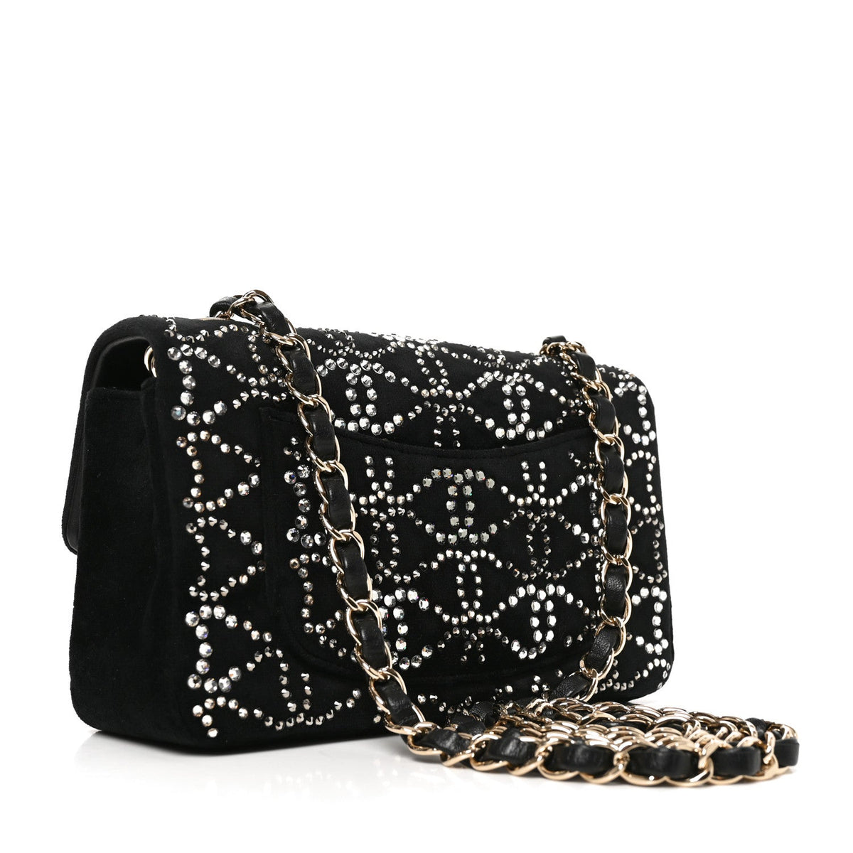 Velvet Crystal Mini Rectangular Flap Black
