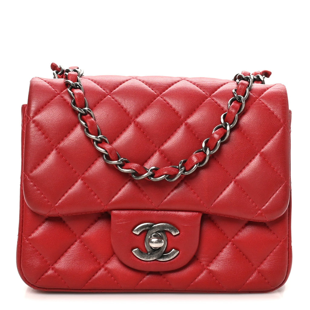 Lambskin Quilted Mini Square Flap Red