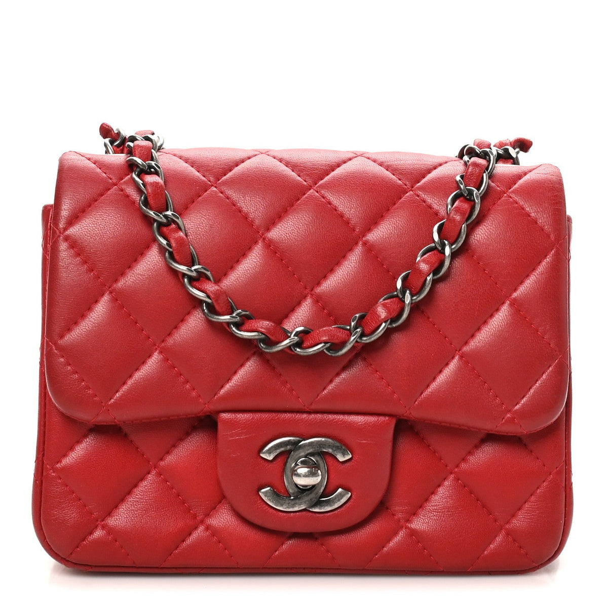 Lambskin Quilted Mini Square Flap Red