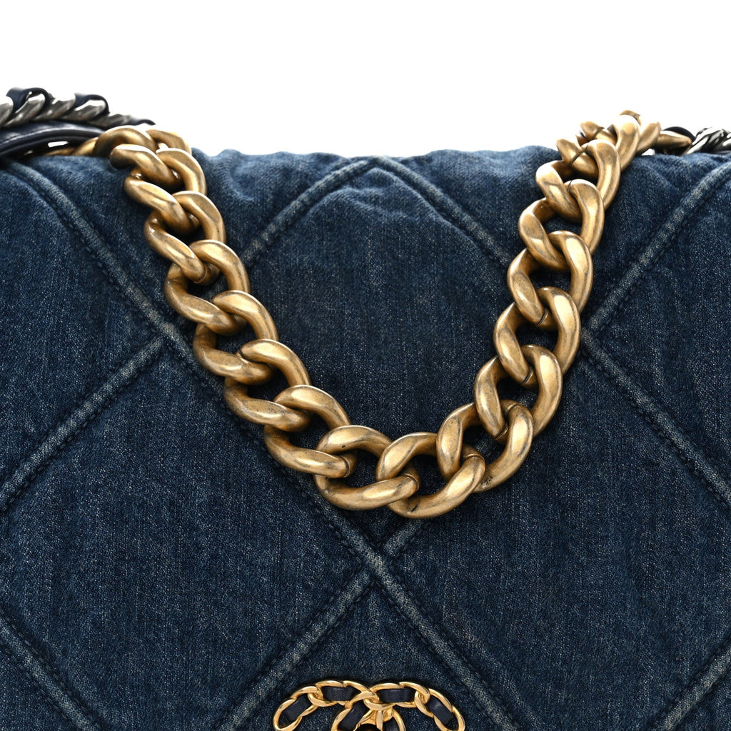 Denim Quilted Maxi Chanel 19 Flap Blue
