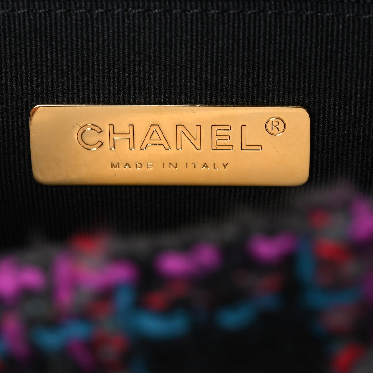 Tweed Quilted Medium Chanel 19 Flap Black Blue Purple