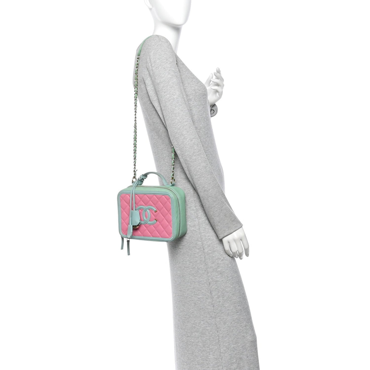 Caviar Quilted Medium CC Filigree Vanity Case Pink Green Blue