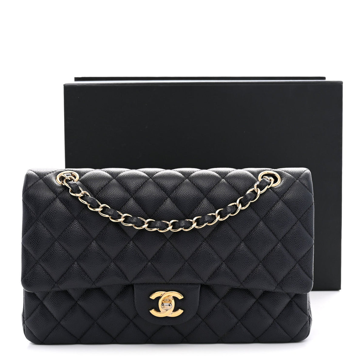 Caviar Quilted Medium Double Flap Navy