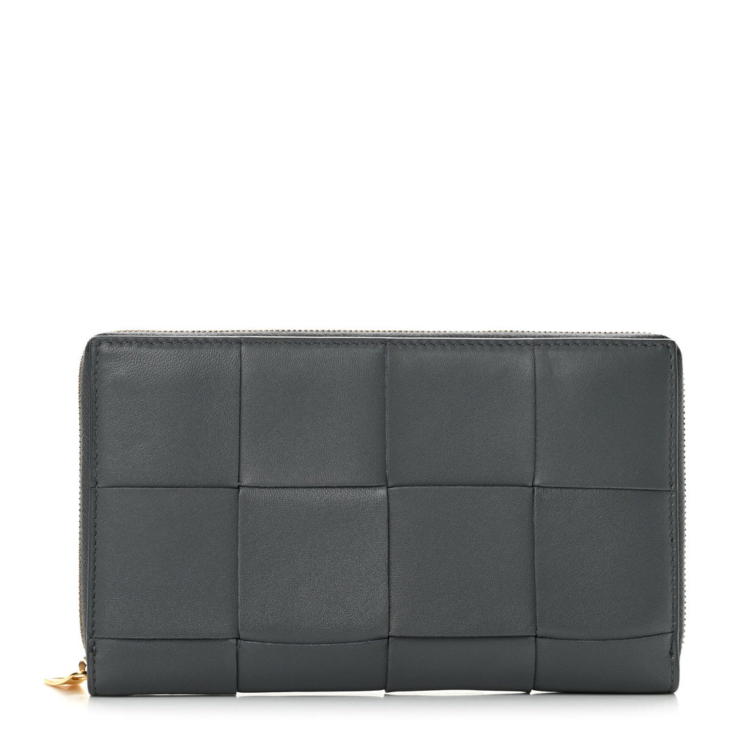 Calfskin Maxi Intrecciato Zip Around Wallet Thunder